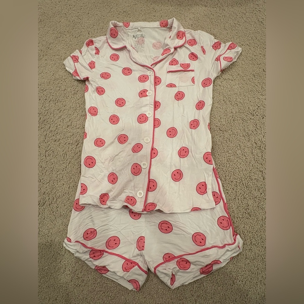 KatieJ NYC Tween Kids Pink Smiley Face Pajama Set, Size XL